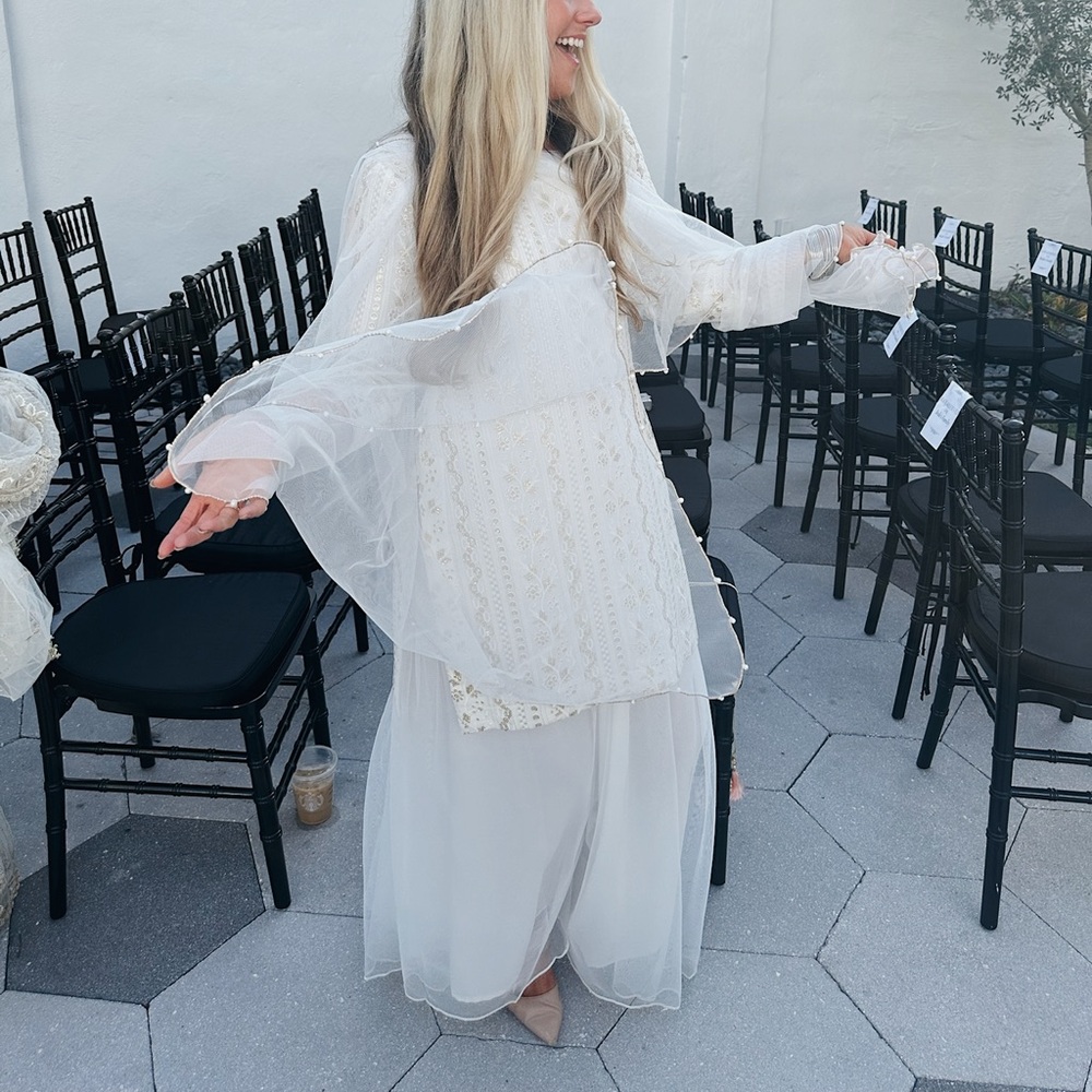 White and Gold Embroidered top with pants